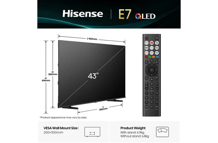 Hisense 43E7QTUK 43'' HDR UHD QLED Smart AI TV with Freely-4