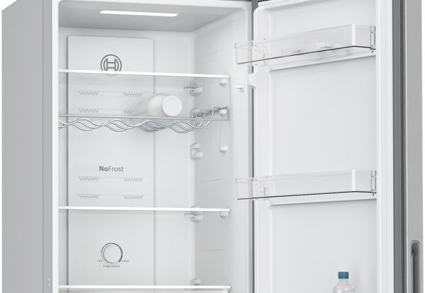 Series 2, Free-standing fridge-freezer with freezer at bottom, 182.4 x 55 cm, Stainless steel look-7