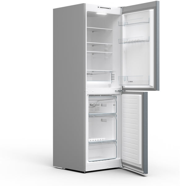 Series 2, Free-standing fridge-freezer with freezer at bottom, 186 x 60 cm, Stainless steel look-4