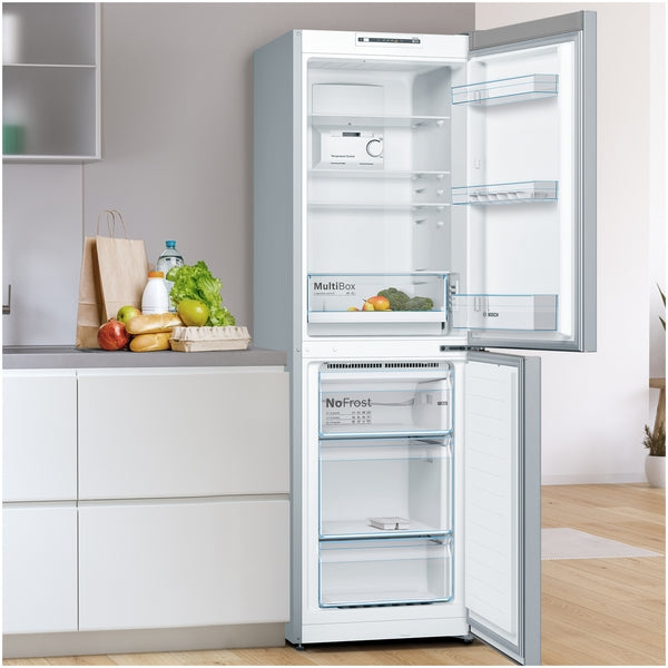 Series 2, Free-standing fridge-freezer with freezer at bottom, 186 x 60 cm, Stainless steel look-5