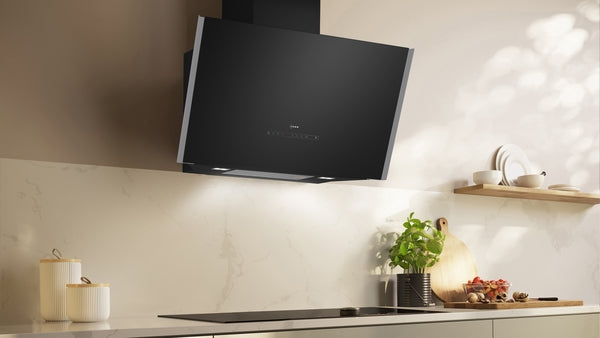 N 90, Wall-mounted cooker hood, 90 cm, clear glass black printed, Black-1