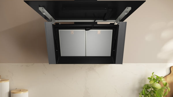 N 90, Wall-mounted cooker hood, 90 cm, clear glass black printed, Black-2