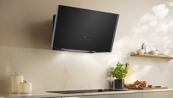 N 90, Wall-mounted cooker hood, 90 cm, clear glass black printed, Black-5