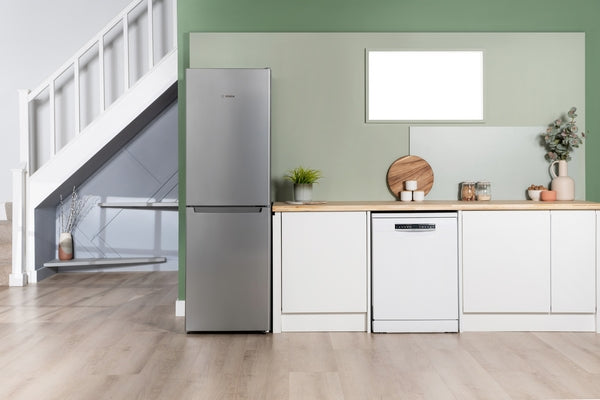 Series 2, Free-standing fridge-freezer with freezer at bottom, 186 x 60 cm, Stainless steel look-3