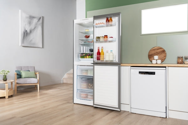 Series 2, Free-standing fridge-freezer with freezer at bottom, 186 x 60 cm, Stainless steel look-6