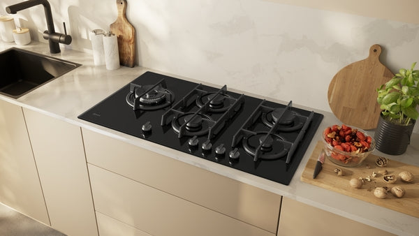 N 90, Gas hob, 90 cm, Tempered glass, Black-10