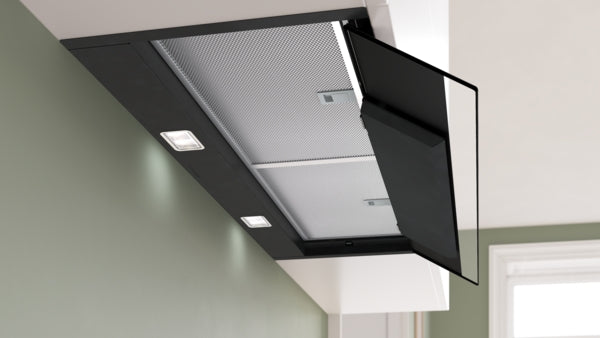 Bosch DBB97DP60B Series 6, Integrated Design Hood, 90 cm, clear glass black printed, Matt black