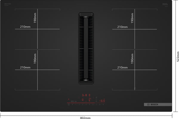 Bosch PVQ81AH26E Series 6, Induction hob with integrated ventilation system, 80 cm, Matt black