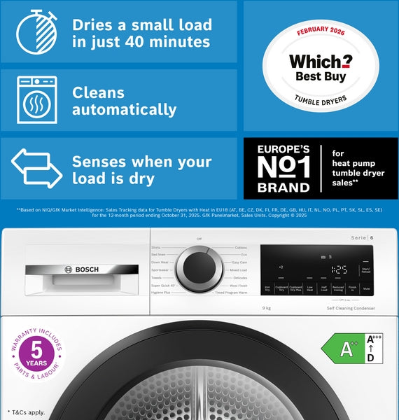 Bosch WQG24502GB Series 6, Heat pump tumble dryer, 9 kg-8