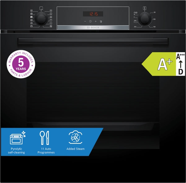 Bosch Series 4, HQA574BB3B Built-in oven with added steam function, 60 x 60 cm, Black-4