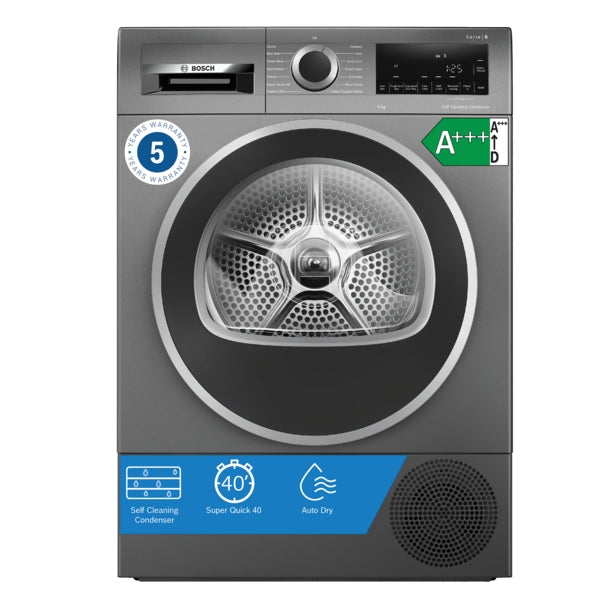 Bosch WQG245R2GB Series 6, Heat pump tumble dryer, 9 kg, Cast iron grey-1