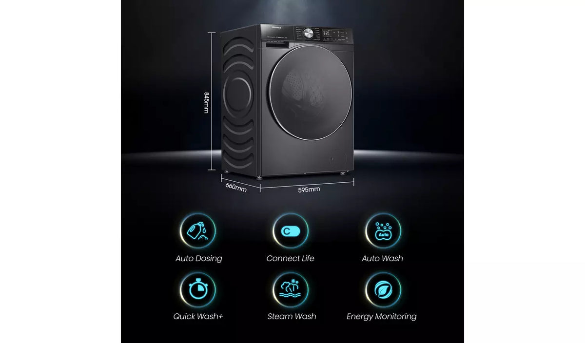 Hisense 12kg Freestanding Washing Machine 1400rpm LED Display Black-3
