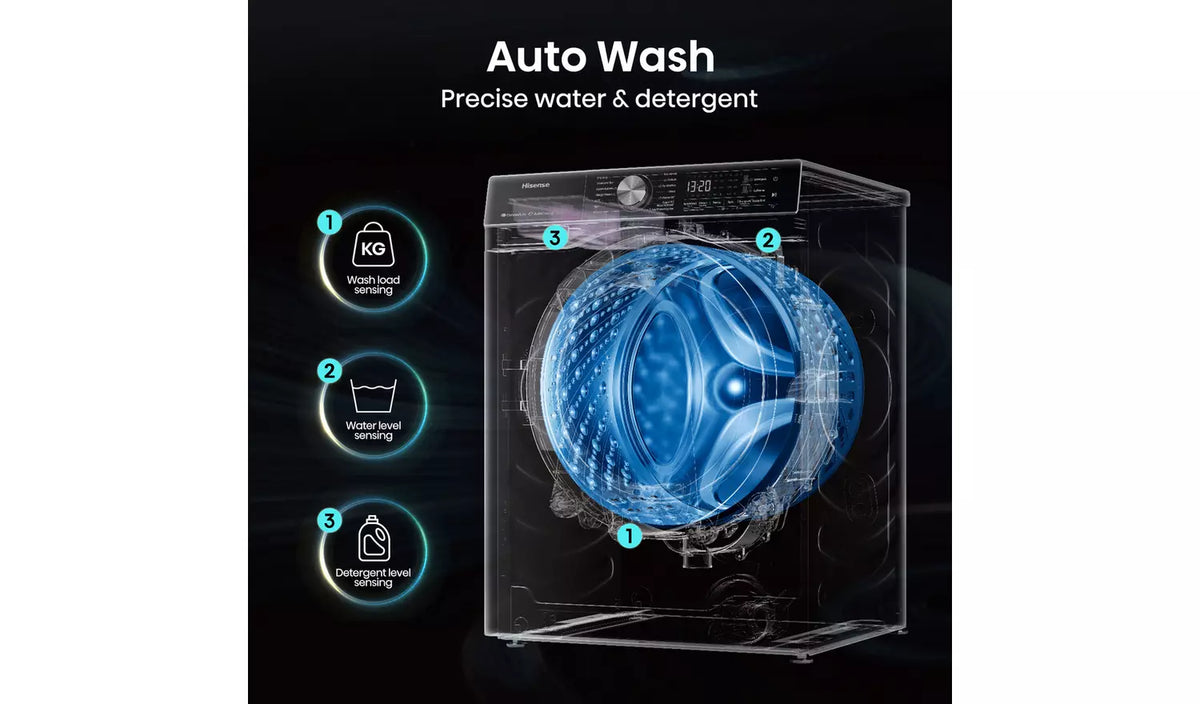 Hisense 12kg Freestanding Washing Machine 1400rpm LED Display Black-9