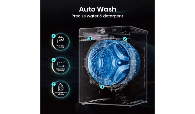 Hisense 12kg Freestanding Washing Machine 1400rpm LED Display Black-9