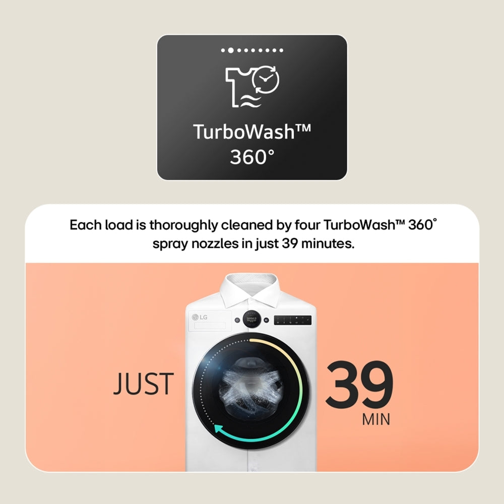 LG F2X50S9TWB Washing Machine, 9kg, 1200 Spin, White, A Rated-3
