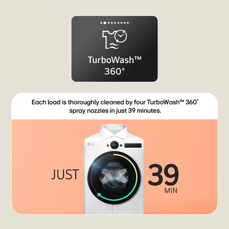 LG F2X50S9TWB Washing Machine, 9kg, 1200 Spin, White, A Rated-3