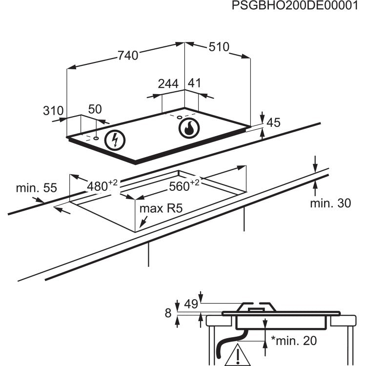 AEG HKB75450NB 75cm Gas on Glass Hob - Black-3