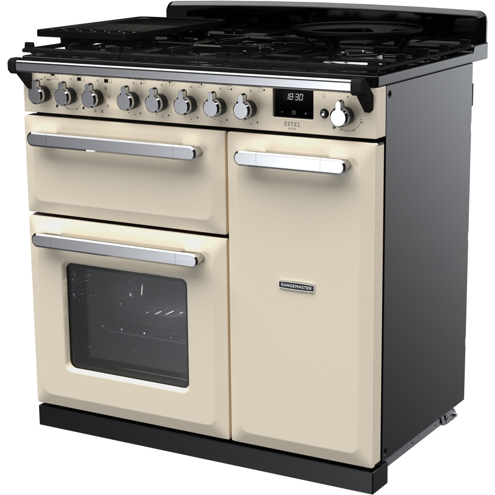 Rangemaster Estel Deluxe ESDL90DFPPCR/CM1 90cm Dual Fuel Range Cooker Pale Cream / Chrome-2