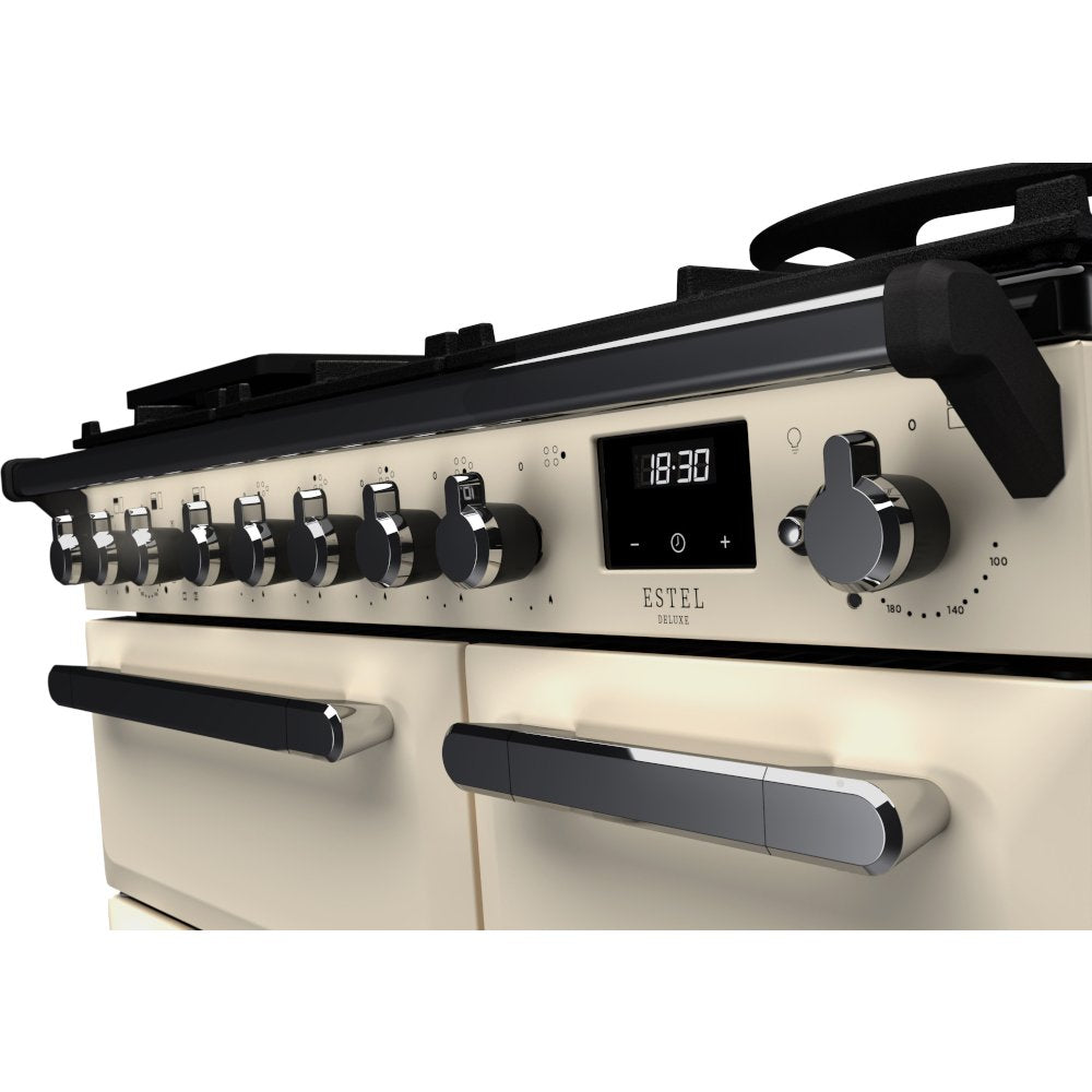 Rangemaster Estel Deluxe ESDL90DFPPCR/CM1 90cm Dual Fuel Range Cooker Pale Cream / Chrome-3