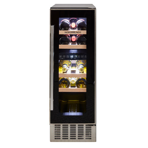 Nordmende 30cm Wine Cooler 17 Bottle Dual Zone Slim Inox Frame WC17IX