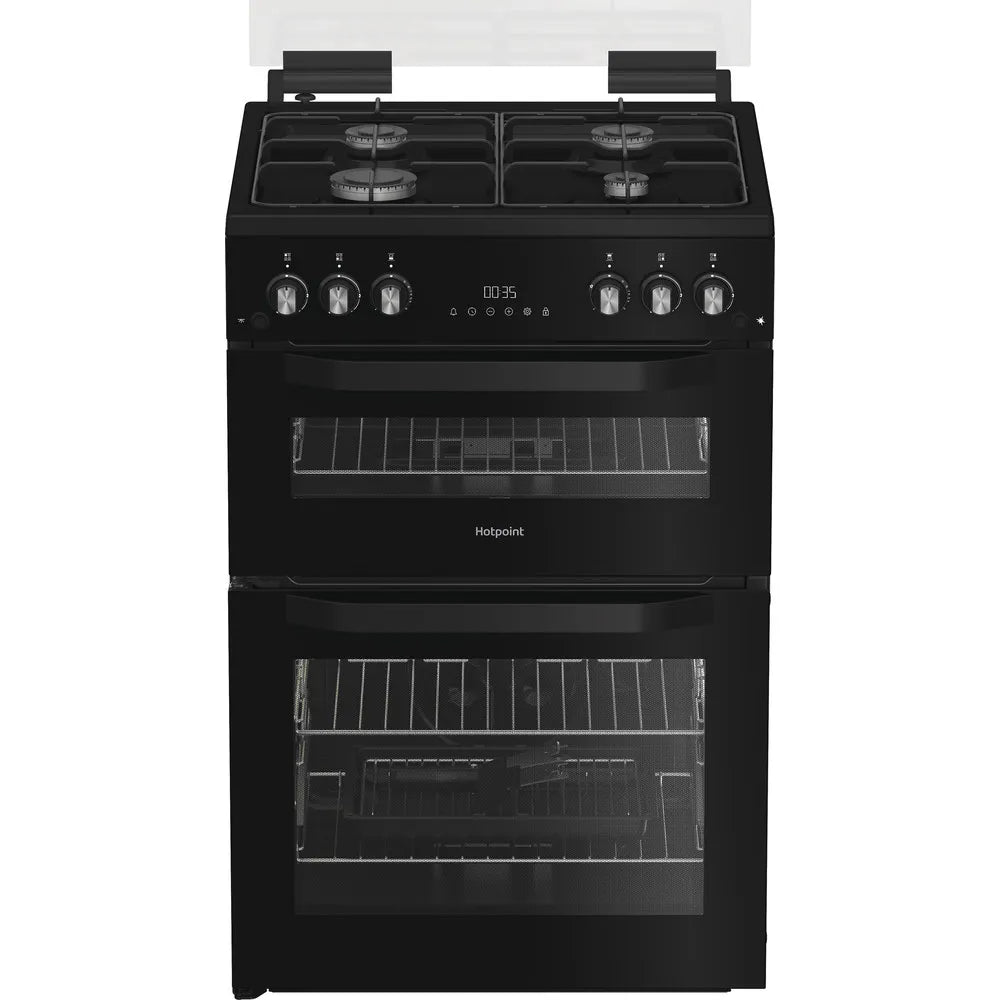 Hotpoint 60cm Freestanding Gas Double Cooker with Glass Lid