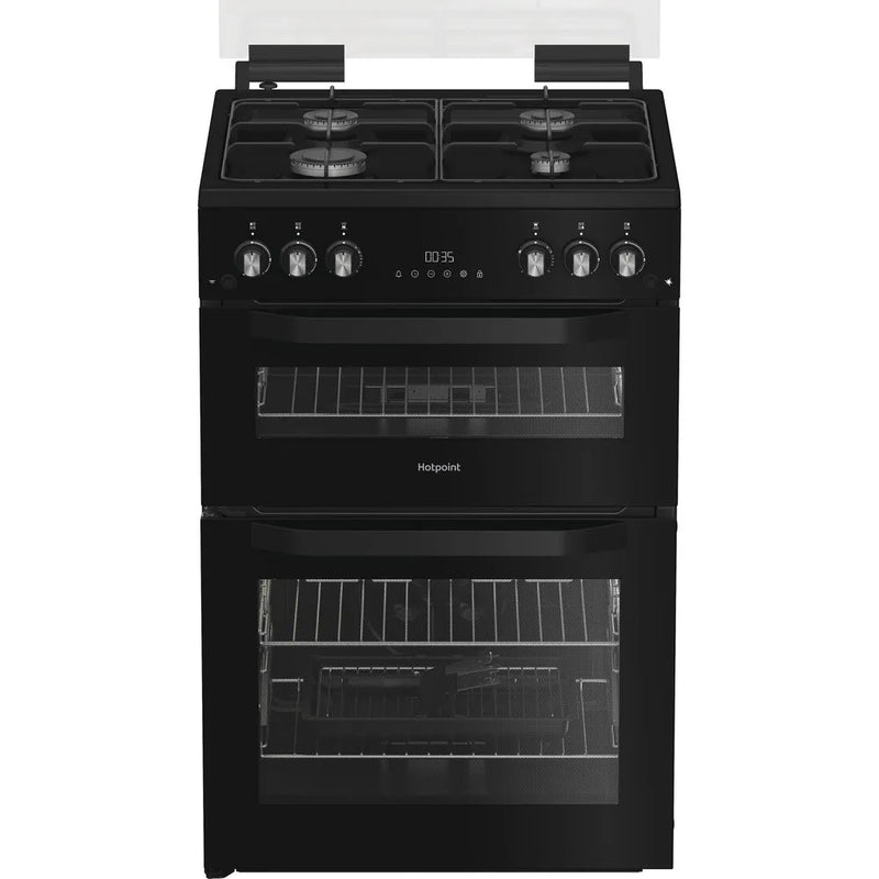 Hotpoint 60cm Freestanding Gas Double Cooker with Glass Lid-1