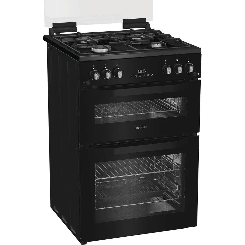 Hotpoint 60cm Freestanding Gas Double Cooker with Glass Lid-3