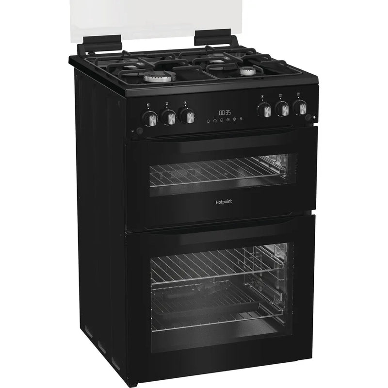 Hotpoint 60cm Freestanding Gas Double Cooker with Glass Lid-3