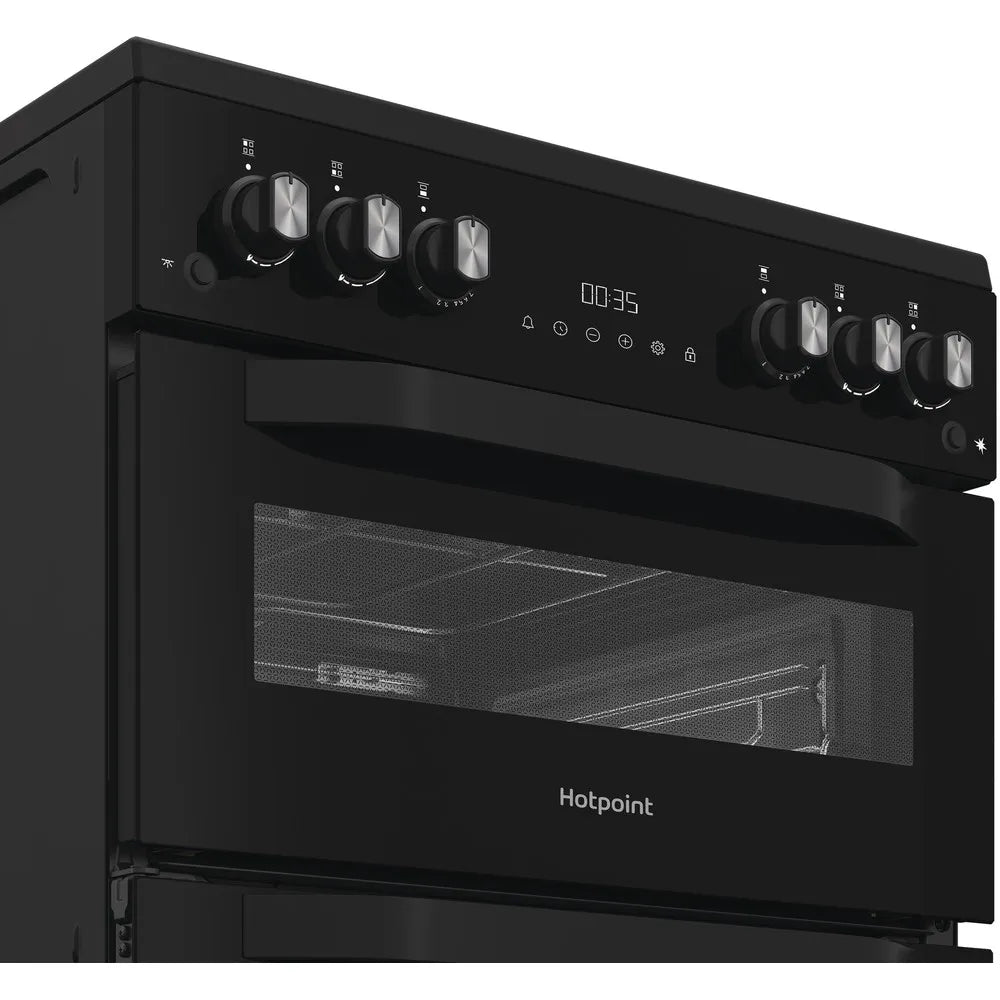 Hotpoint 60cm Freestanding Gas Double Cooker with Glass Lid-7