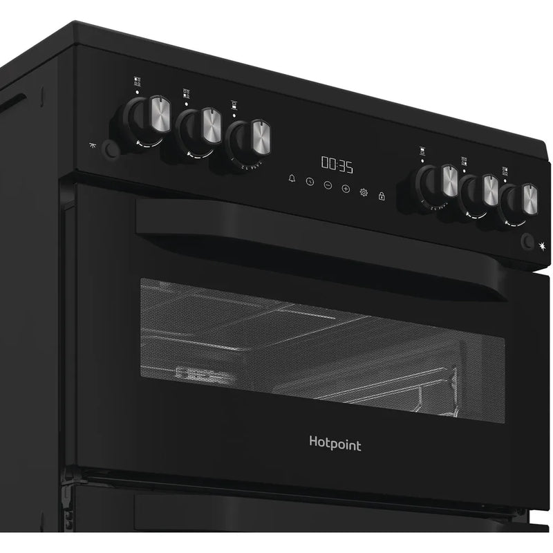Hotpoint 60cm Freestanding Gas Double Cooker with Glass Lid-7