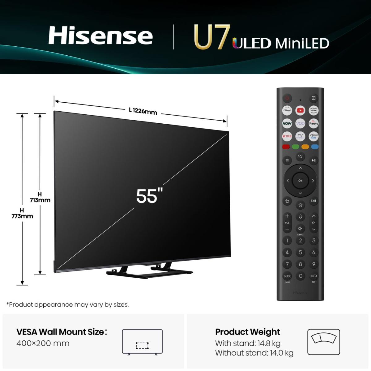 Hisense 55 '' U7Q | ULED MiniLED Smart TV 4K 144 Hz