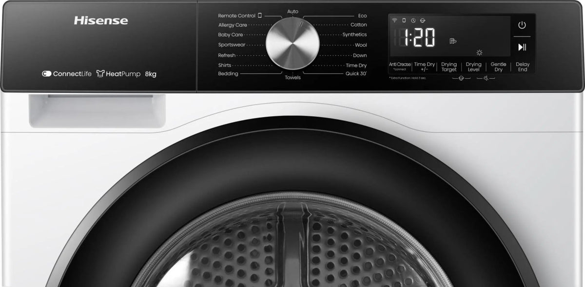 Hisense DH3S802BW3 3S Freestanding tumble dryer with heating pump, 8 kg