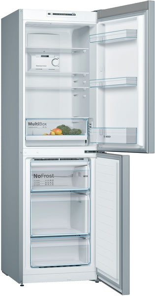 Series 2, Free-standing fridge-freezer with freezer at bottom, 186 x 60 cm, Stainless steel look-2