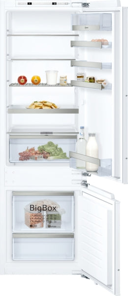 N 70, Built-in fridge-freezer with freezer at bottom, 177.2 x 55.8 cm, flat hinge