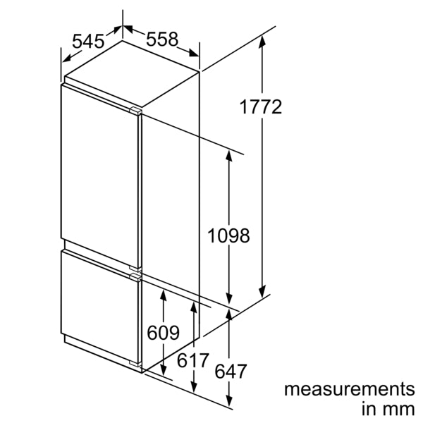 N 70, Built-in fridge-freezer with freezer at bottom, 177.2 x 55.8 cm, flat hinge-14