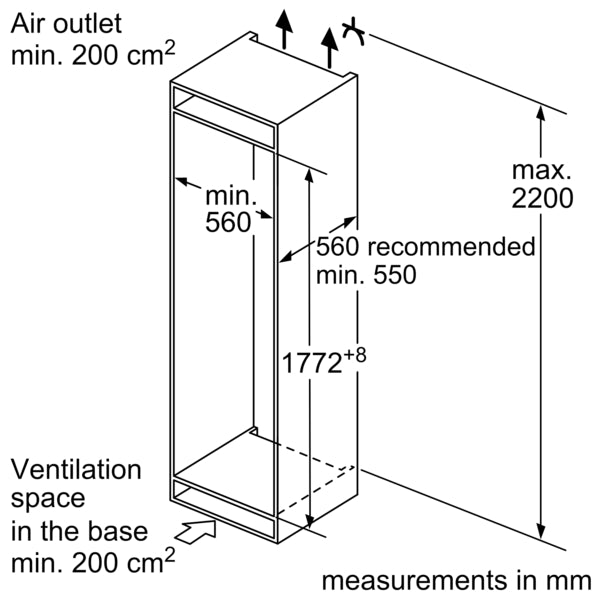N 70, Built-in fridge-freezer with freezer at bottom, 177.2 x 55.8 cm, flat hinge-15