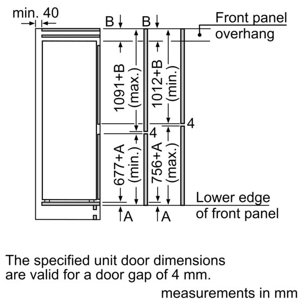 Series 4, Built-in fridge-freezer with freezer at bottom, 177.2 x 54.1 cm, sliding hinge-12