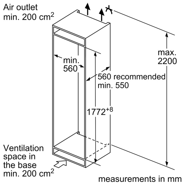 Series 2, Built-in fridge-freezer with freezer at bottom, 177.2 x 54.1 cm, flat hinge-15