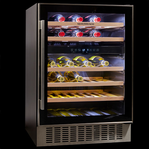 Nordmende 60cm Free Standing Built In Wine Cooler 46 Bottle Dual Zone Slim Inox Frame WC46IX