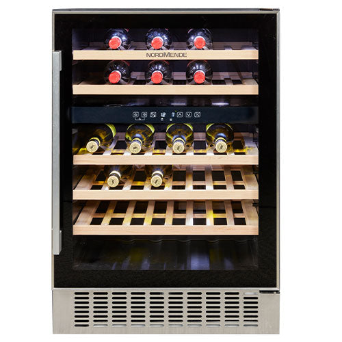 Nordmende 60cm Free Standing Built In Wine Cooler 46 Bottle Dual Zone Slim Inox Frame WC46IX