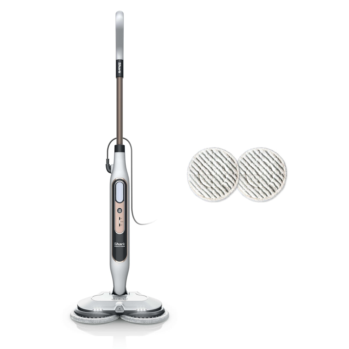 Shark Automatic Steam Mop - 2 Rotating Power Pads, 3 Steam Settings, Stain & Dirt Removal, For Sealed Hard Floors, 8m Cord, White & Grey S8201UK-1