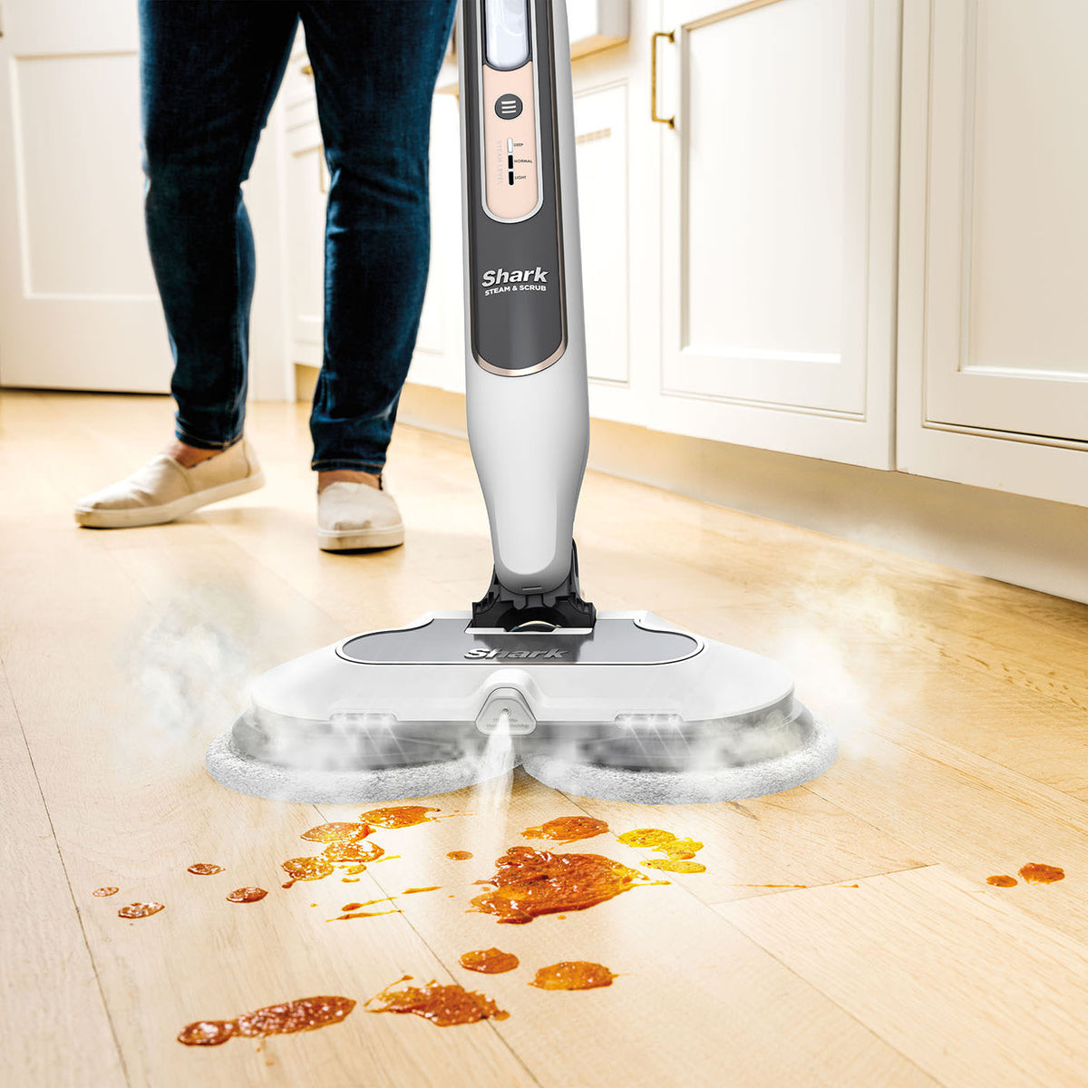 Shark Automatic Steam Mop - 2 Rotating Power Pads, 3 Steam Settings, Stain & Dirt Removal, For Sealed Hard Floors, 8m Cord, White & Grey S8201UK-7