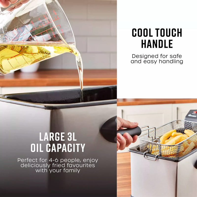 Swan SD6040N 3 Litre Stainless Steel Deep Fat Fryer with Viewing Window and Safety Cut Out, Non-Slip, Easy Clean and Adjustable Temperature-3