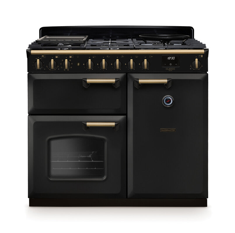 Rangemaster Classic Deluxe Charcoal Black Antique Brass
