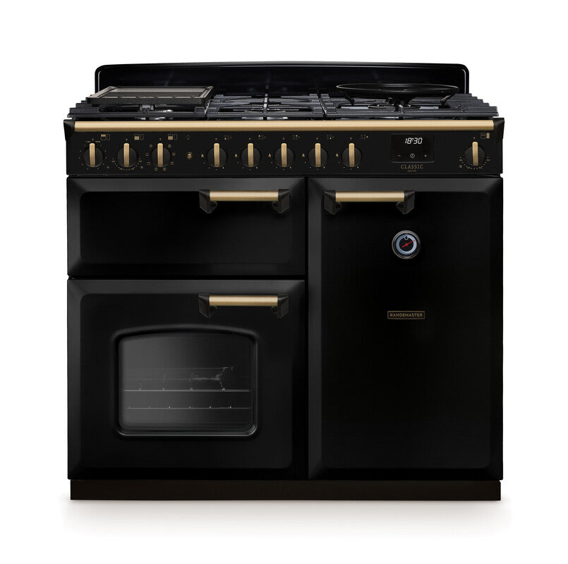 Rangemaster Classic Deluxe Gloss Black Antique Brass