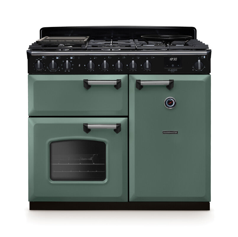 Rangemaster Classic Deluxe Mineral Green Chrome