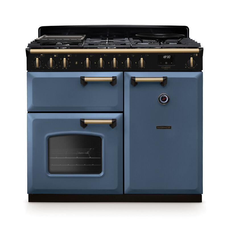Rangemaster Classic Deluxe Stone Blue Antique Brass