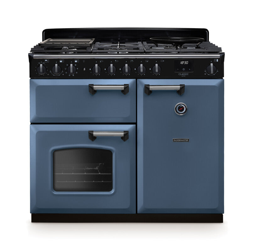 Rangemaster Classic Deluxe Stone Blue Chrome