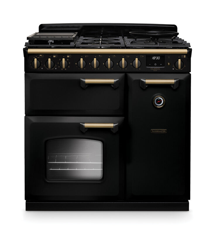 Rangemaster Classic Deluxe Charcoal Black Antique Brass