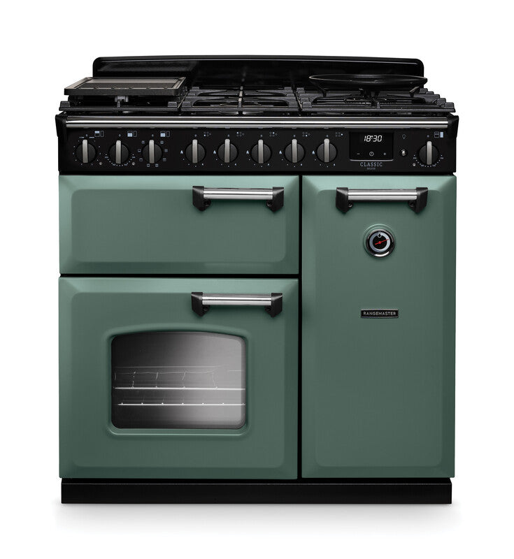 Rangemaster Classic Deluxe Mineral Green Chrome